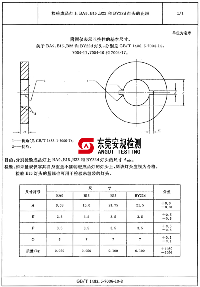 BA9灯头止规|B15灯头止规|B22灯头止规|BY22d灯头止规（Not GO GAUGE FOR B15 CAPS ON FINISHED LAMPS）7006-10-8(图1)