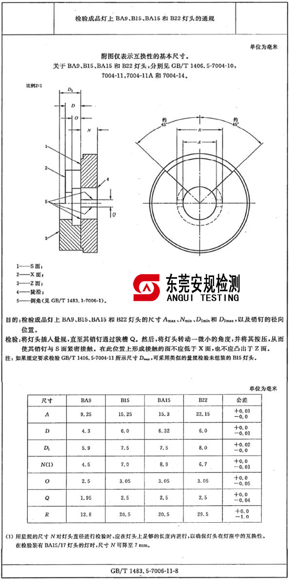 BA9灯头通规|B15灯头通规|BA15灯头通规|B22灯头通规|7006-11-8(图1)